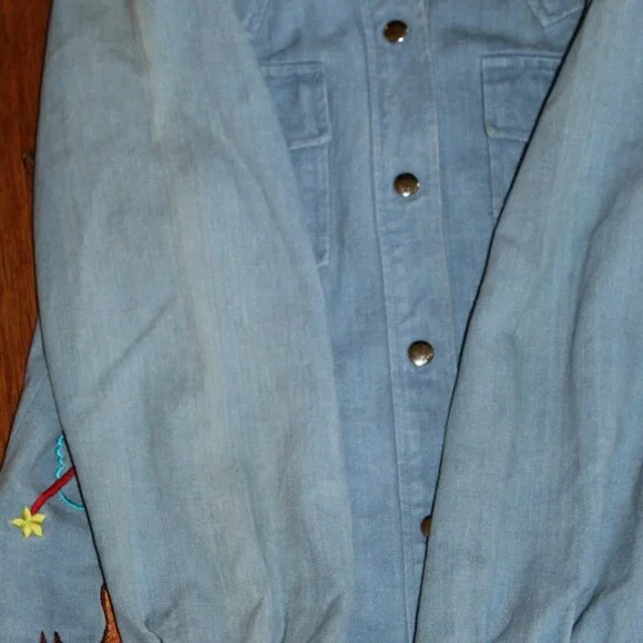 Vtg Penney's International Imports Embroidered Dog Girl Denim Jeans Shirt Set